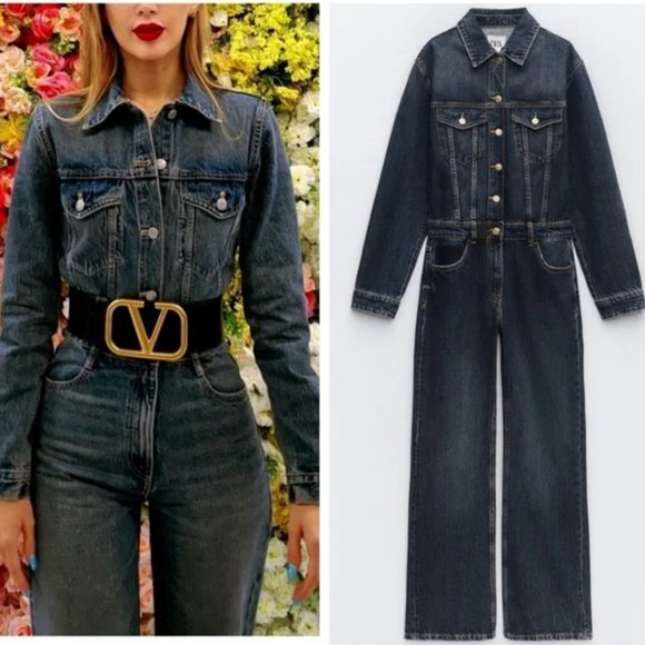 NWT ZARA DENIM JUMPSUIT - Picture 1 of 11